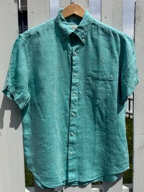 NWT - J. Crew - Men's Short-Sleeve Linen Button-Down Shirt in Aqua never worn